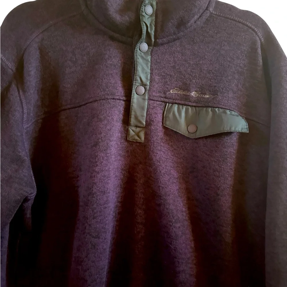 Eddie Bauer Men’s 1/4 Snap Purple Gray Sweater Fleece Size‎ Large